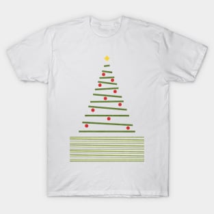 Minimalist Christmas Tree Green Red Light Grey T-Shirt